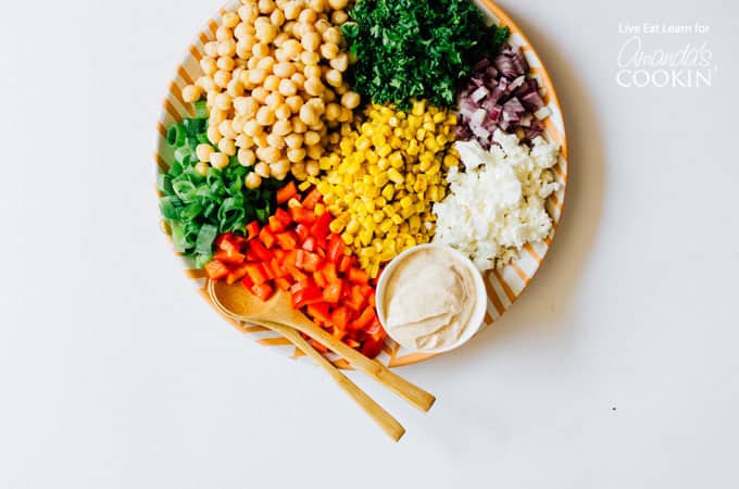 chickpea salad ingredients on a plate