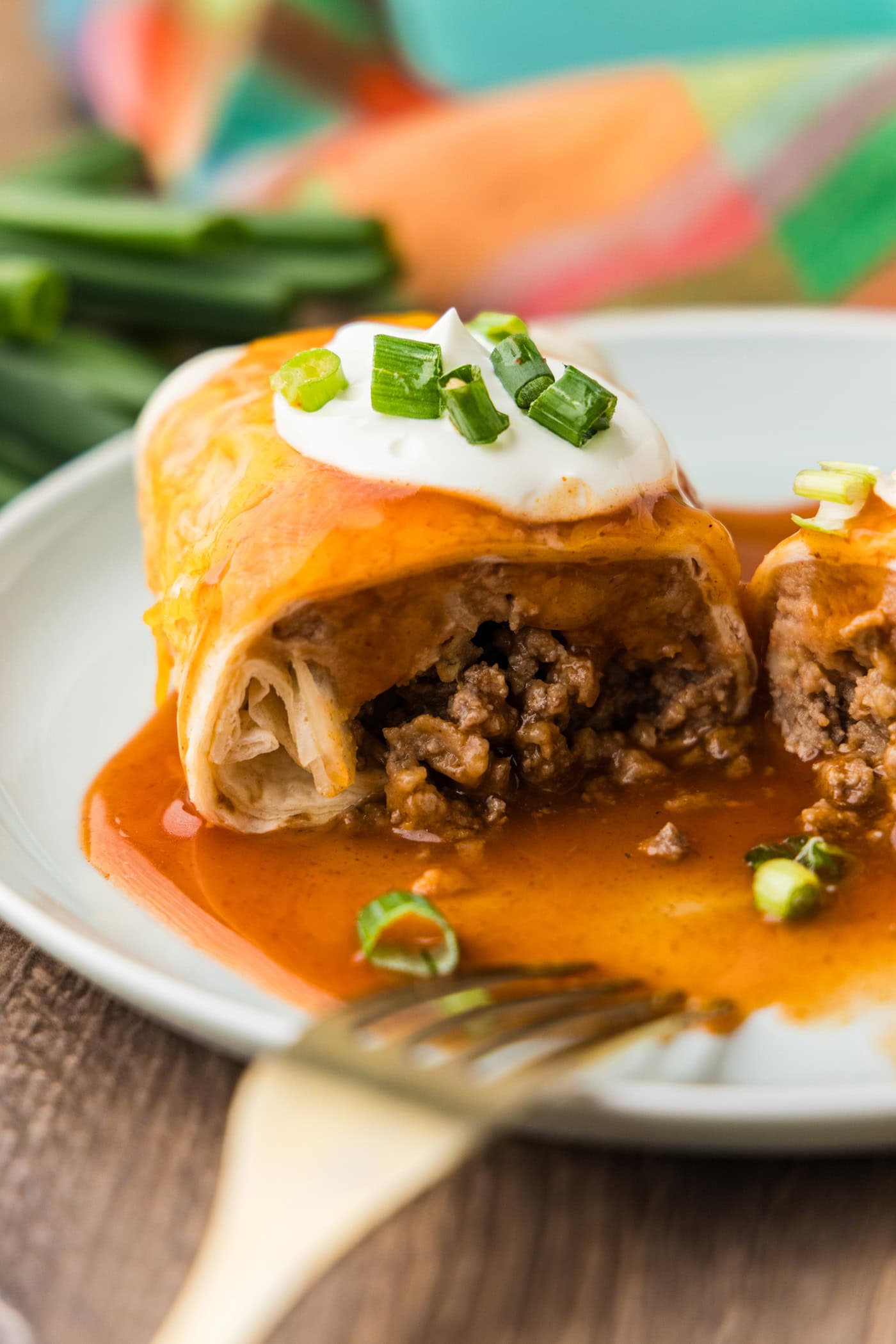An overhead photo of a Taco Bell enchirito copycat resting on a plate.