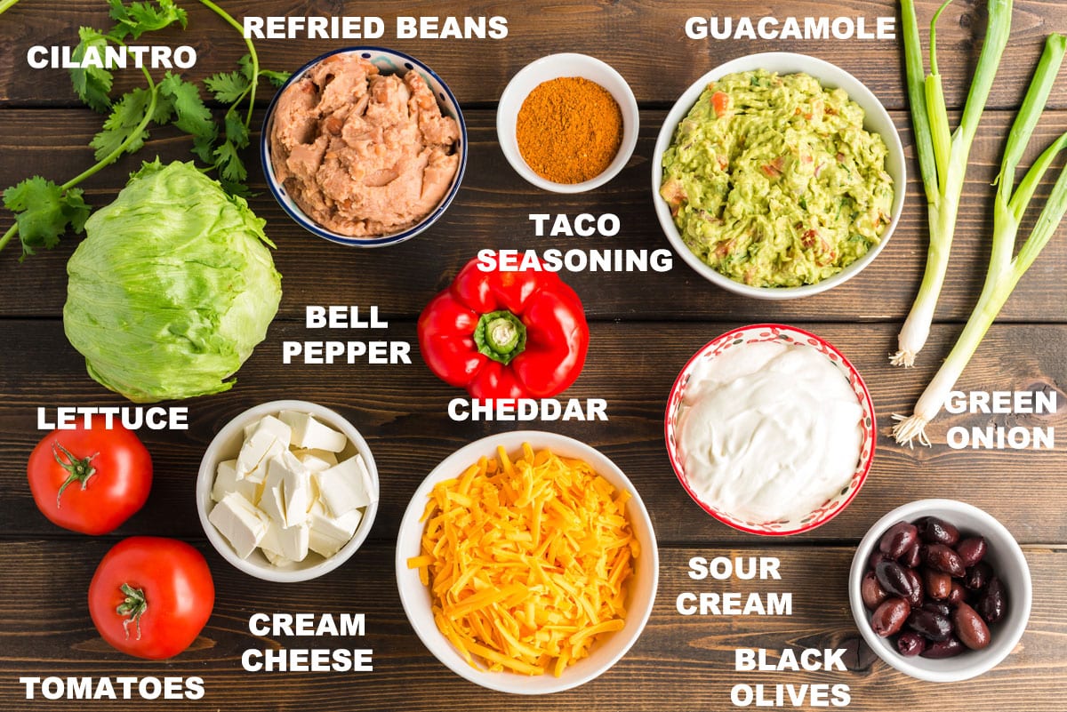 labeled ingredients for taco dip