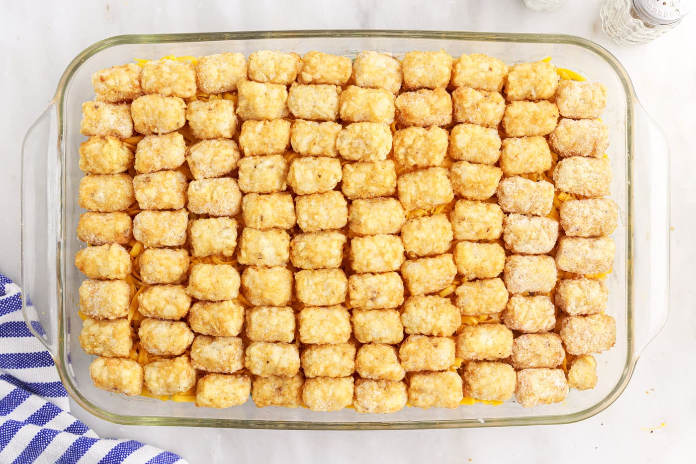 tatertot casserole in a dish