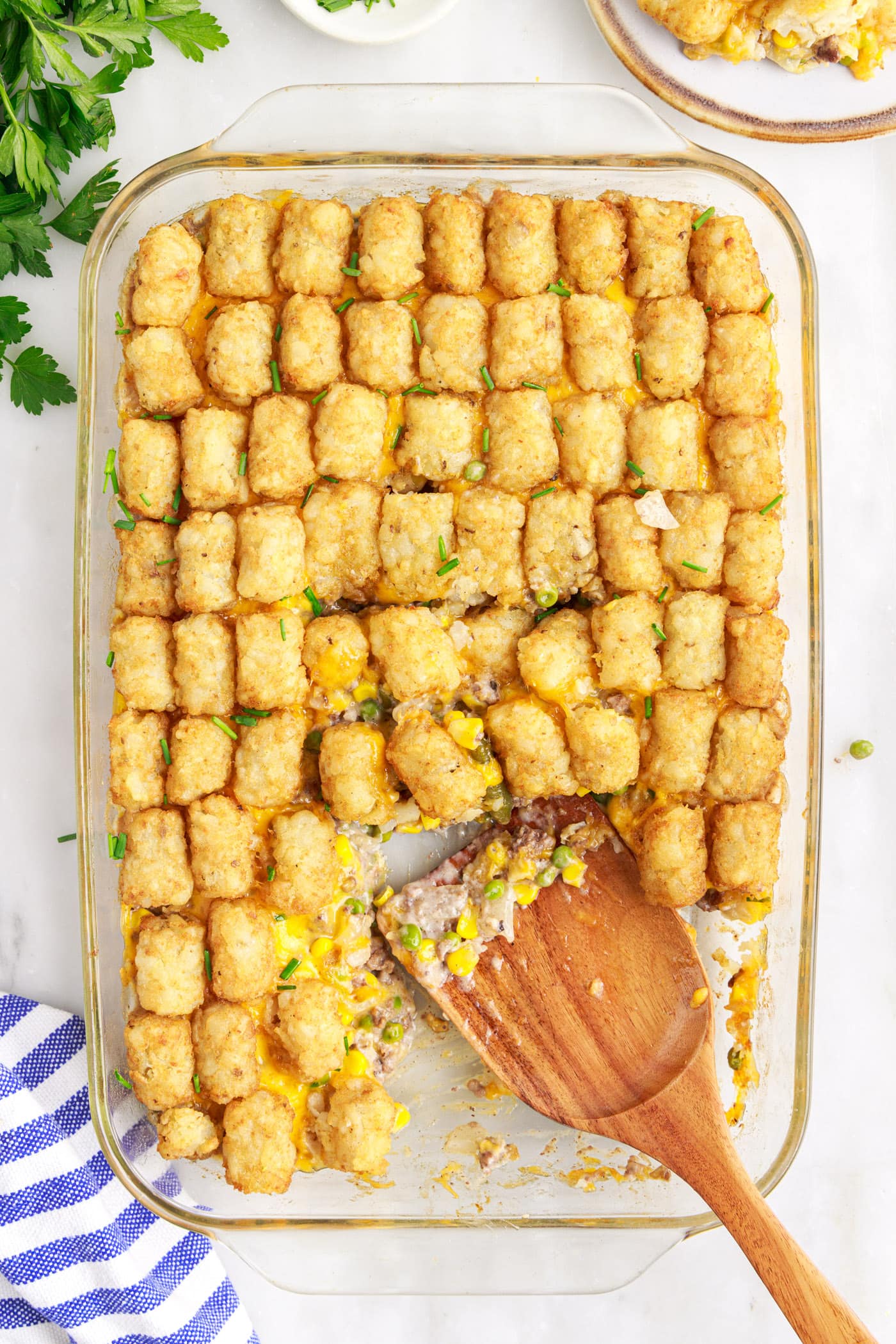 Tatertot Casserole with a spatula