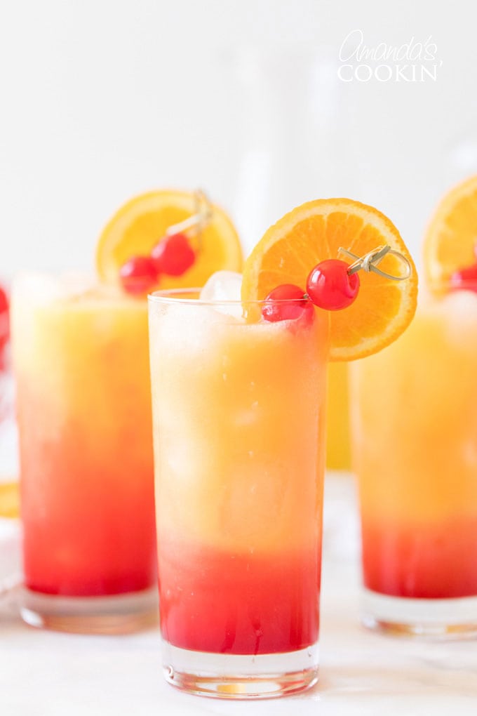 3 glasses of Tequila Sunrise drinks