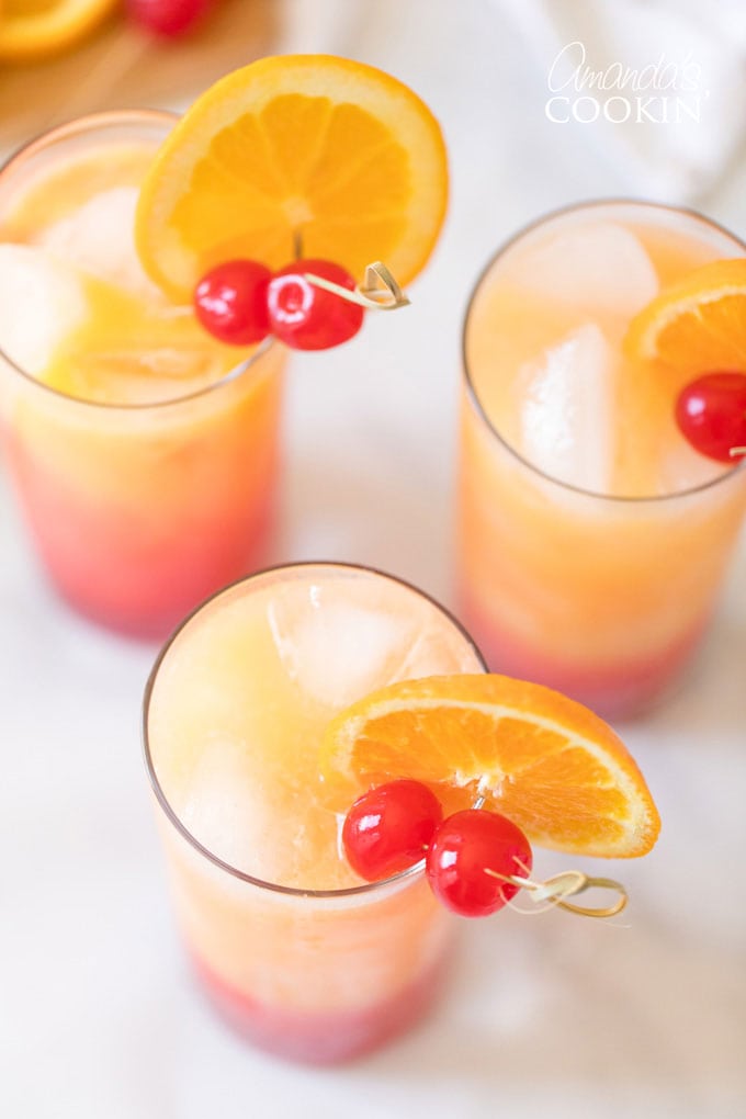 overhead shot of tequila sunrise drinks