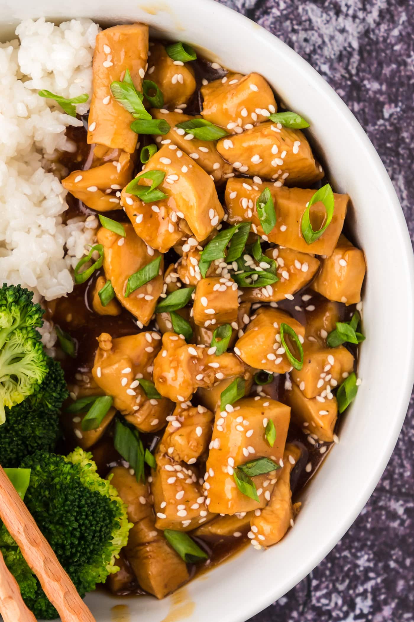 Close up of a bowl of Teriyaki Chicken