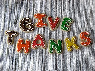 An overhead photo of give thanks thanksgiving cookies.