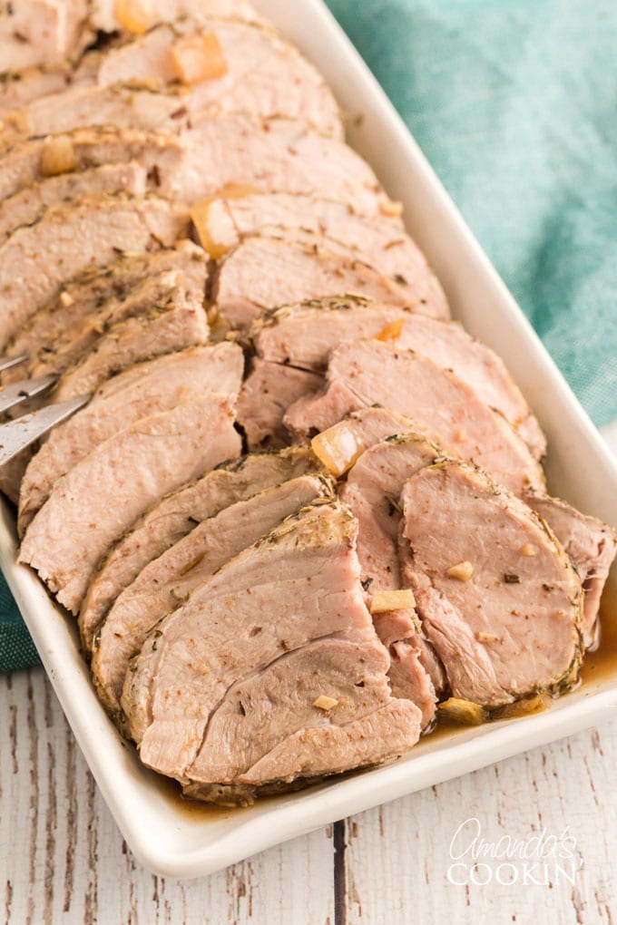 slices of pork roast on a platter