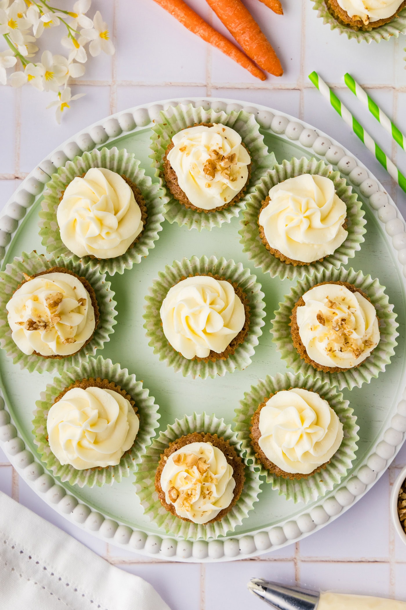 Carrot Cupcakes on a white serving platter