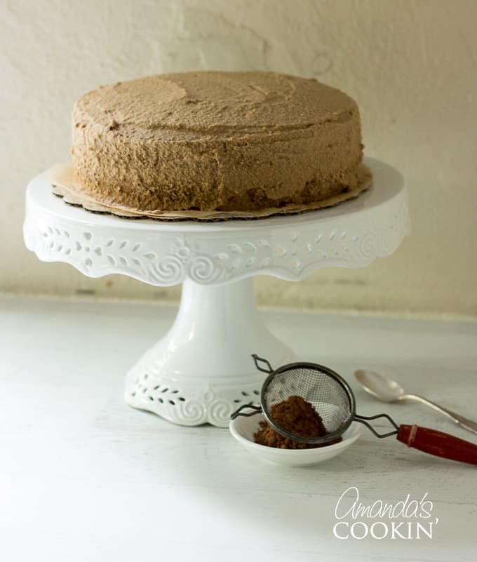 cocoa duster next to tiramisu cake