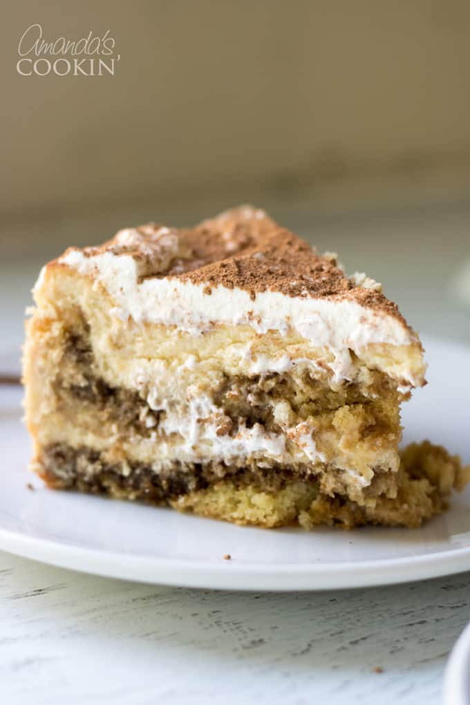 Tiramisu Cheesecake Slice on a plate