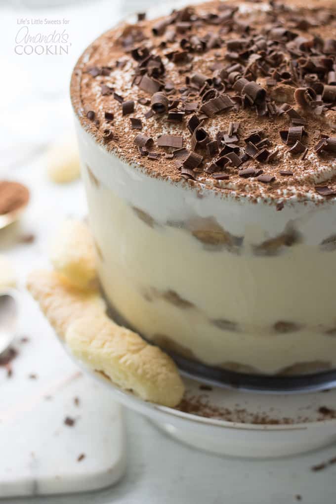 Tiramisu trifle close up in trifle bowl