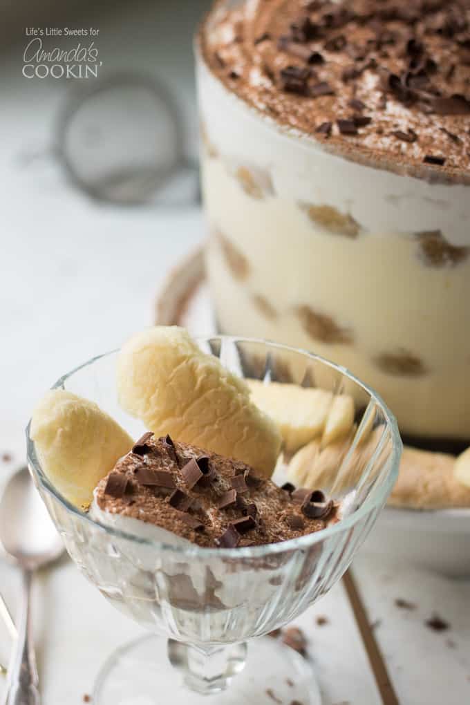 Tiramisu trifle in a small dish