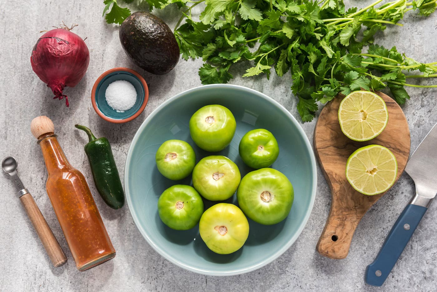 Ingredients for Tomatillo Onion Avocado Salsa