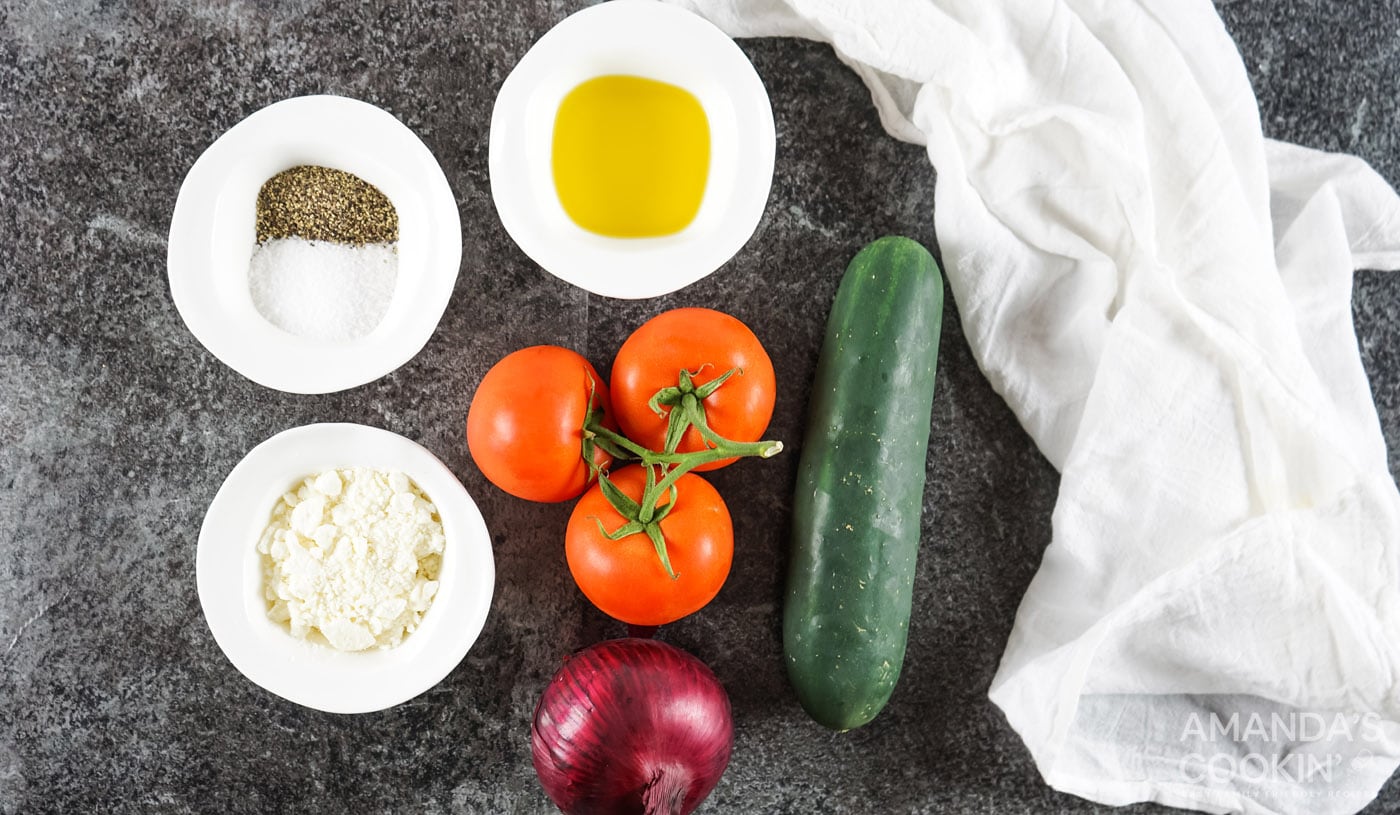 ingredients for Tomato Cucumber Salad with Feta