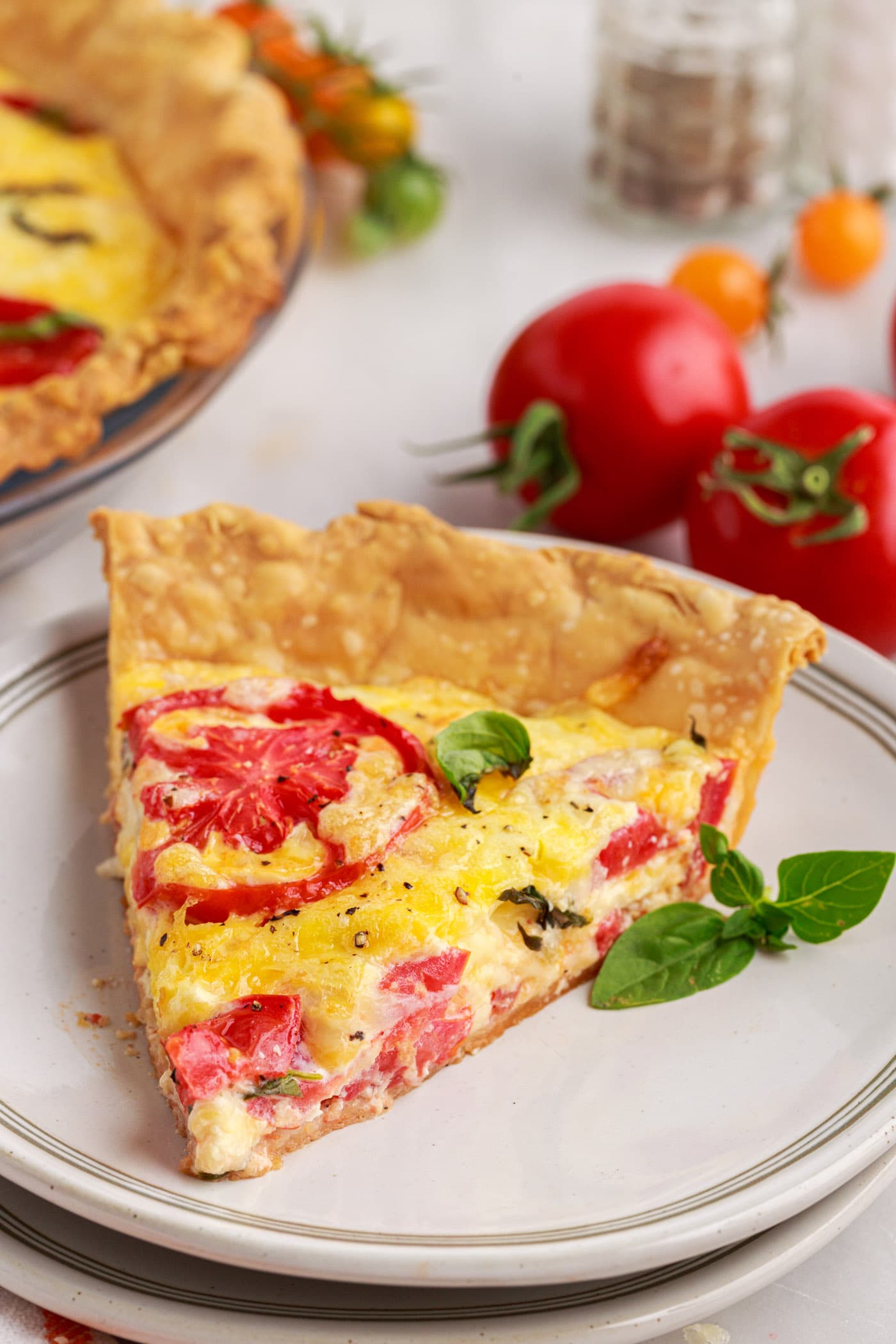 slice of Tomato Pie on plate