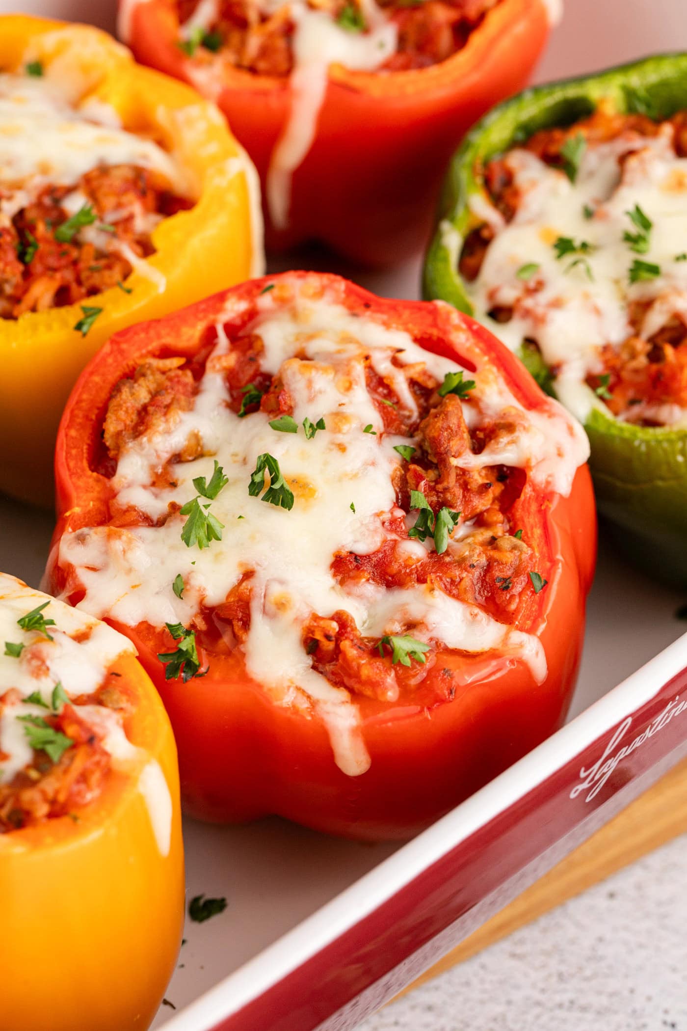 Close up photo of Turkey Stuffed Peppers in a dish
