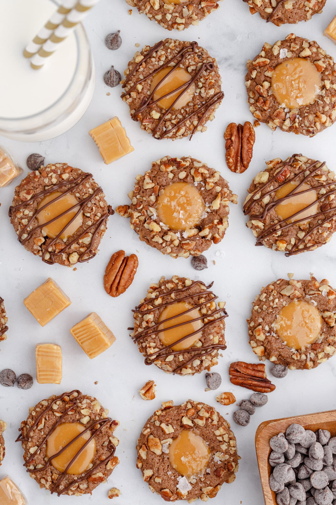 Turtle Thumbprint Cookies on a table