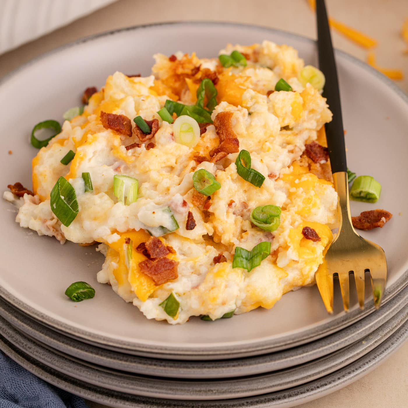 Twice Baked Potato Casserole on a plate