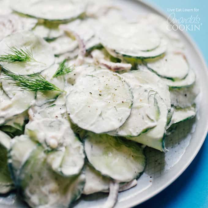 Cucumbers mixed with Tzatziki sauce