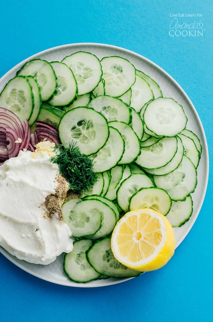 Tzatziki Salad ingredients on a plate