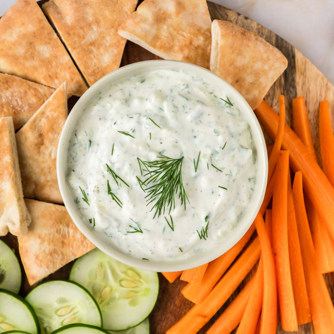Close up photo of a bowl of Tzatziki Sauce
