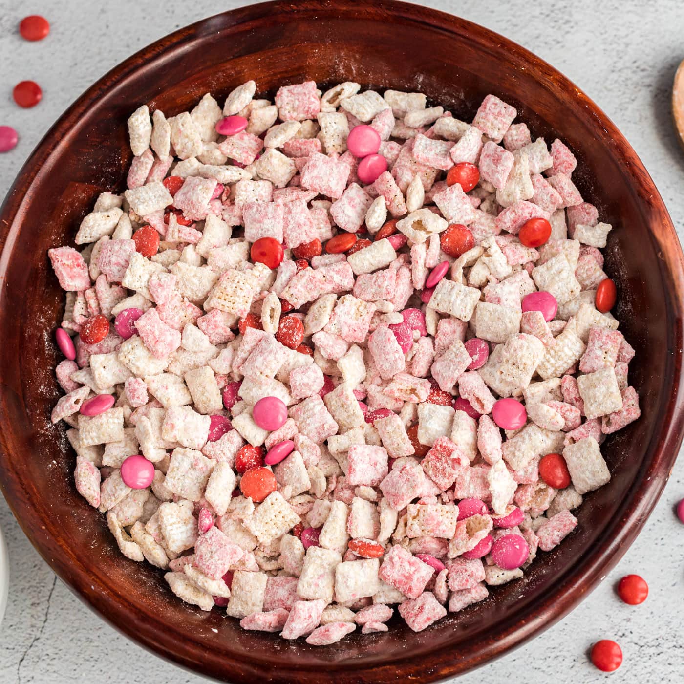 Valentine Muddy Buddies in a bowl