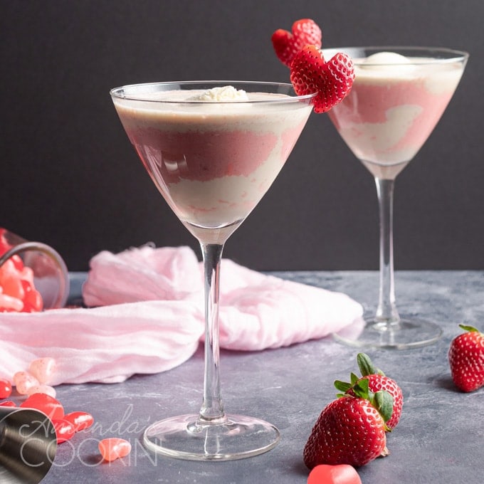 pink mudslide with strawberry heart garnish