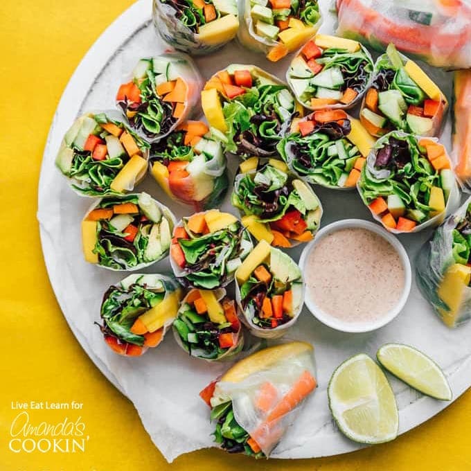 overhead view of spring rolls
