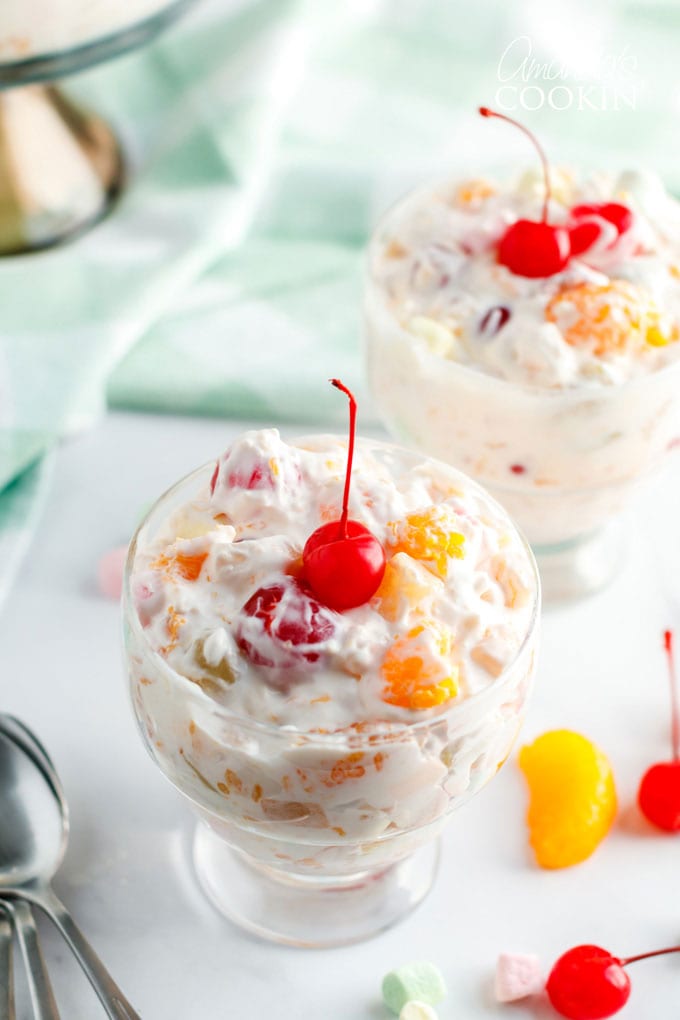 dessert dish of ambrosia salad
