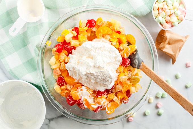 cool whip over fruit cocktail