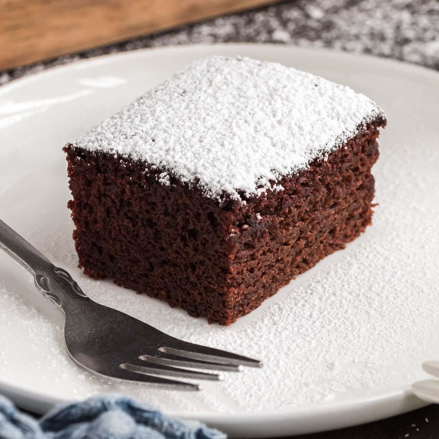 Close up photo of Wacky Cake on a plate