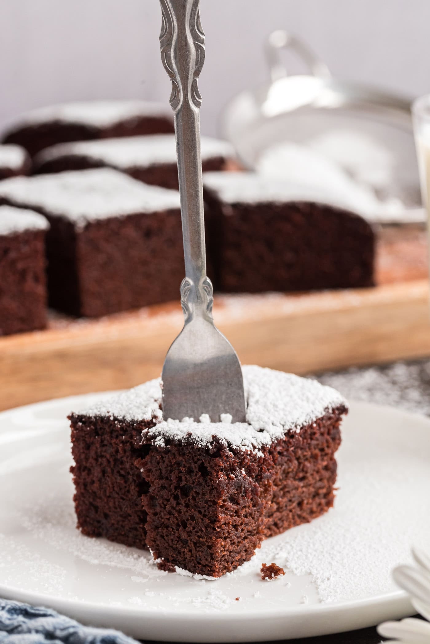 Fork in a square of Wacky Cake
