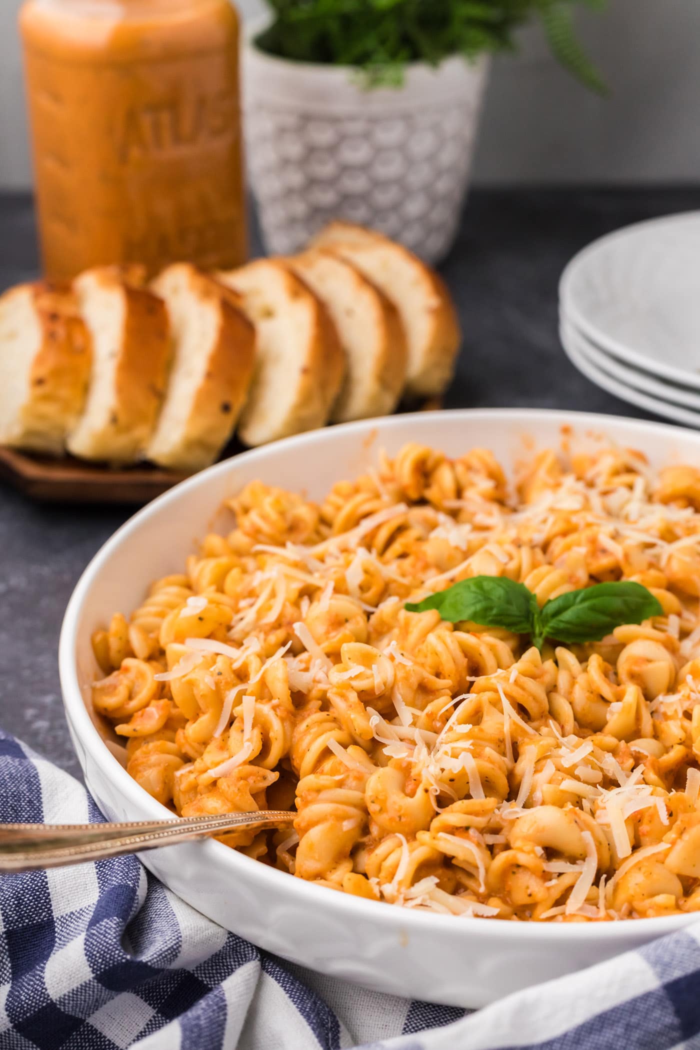 Bowl of pasta covered in Vodka Sauce