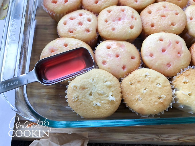 spoon jello over cupcakes