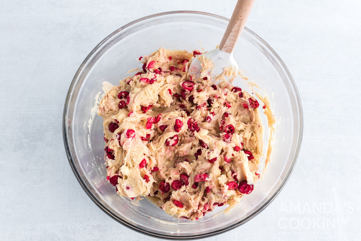White Chocolate Cranberry Cookies dough in a bowl
