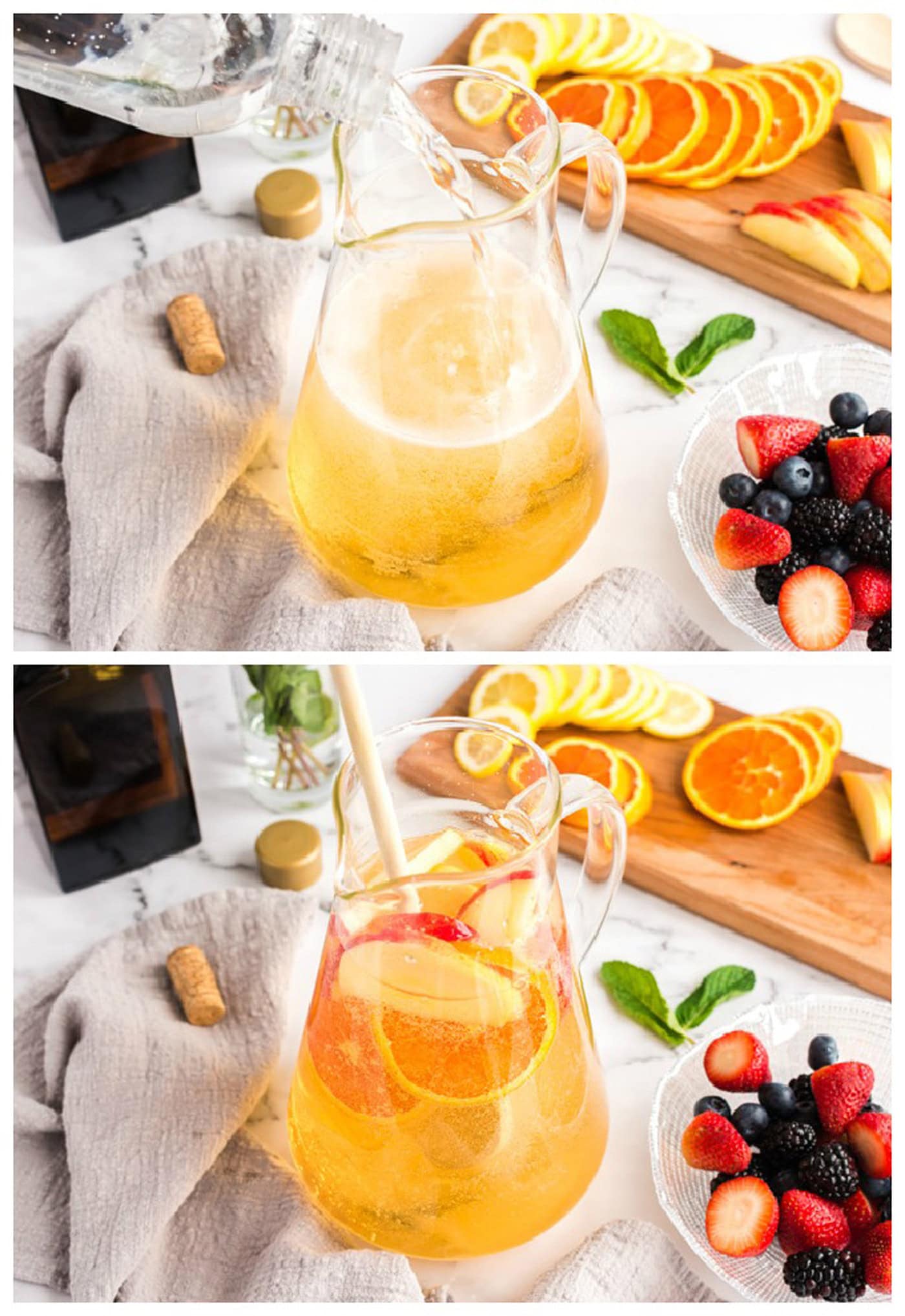 pouring alcohol into a pitcher