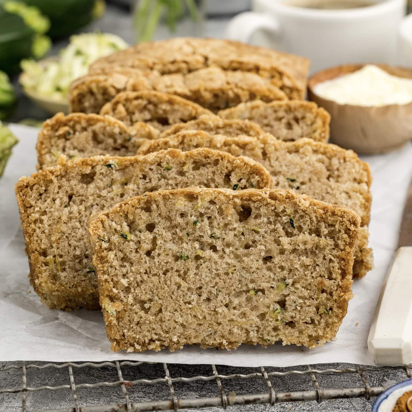 Close up photo of slices of Zucchini Bread