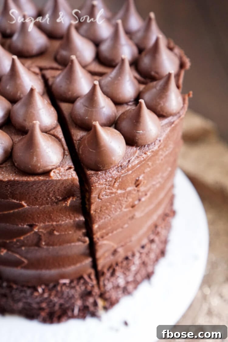 Beautifully stacked layers of Chocolate Pumpkin Cake with smooth chocolate frosting, ready to be served.
