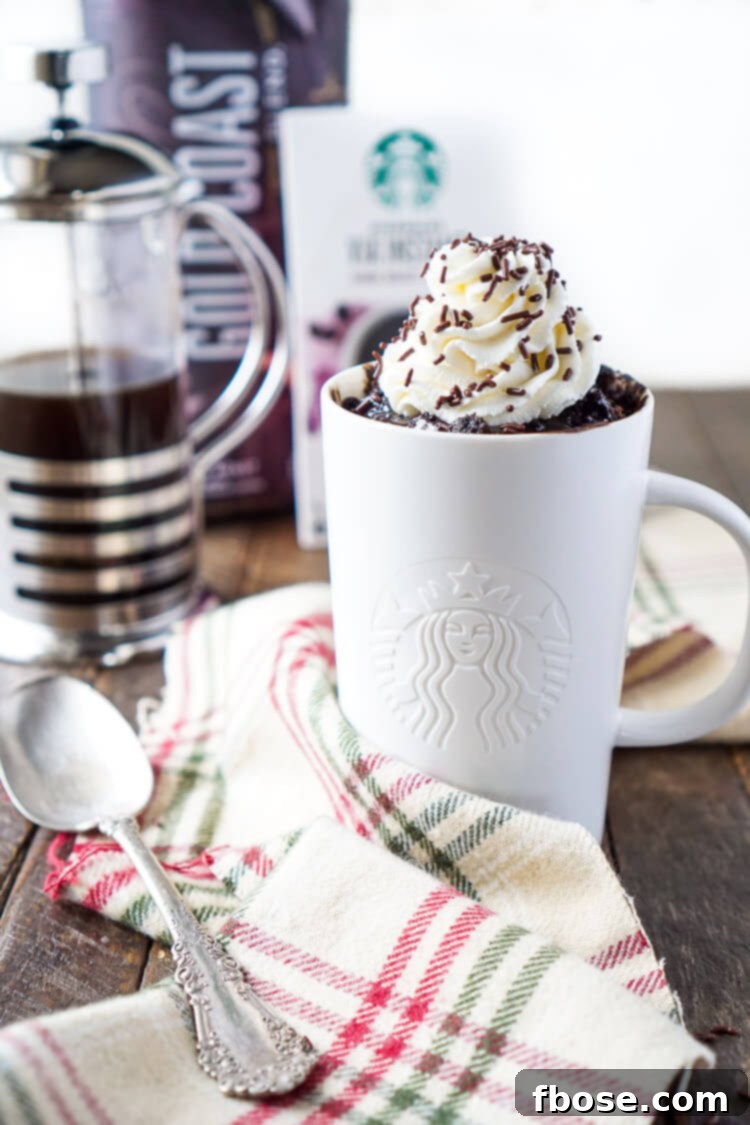 Close-up of the Coffee Mug Cake batter in a mug, showcasing the rich coffee and chocolate mixture before baking.