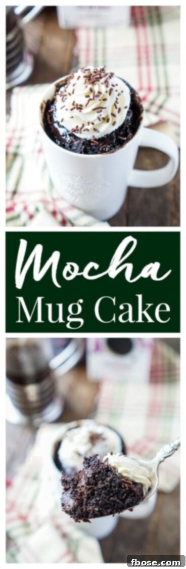 A pin-worthy image of the Coffee Mug Cake, an easy, bold, and rich dessert ready in minutes.
