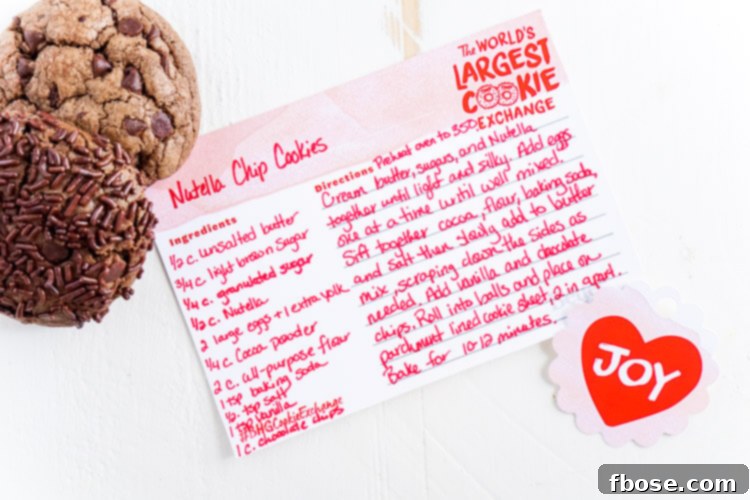 Decadent Nutella Chip Cookies 5 These Nutella Chip Cookies are simple, sweet, and loaded with mini chocolate chips. Nutella is blended right into the dough for a delicious flavor the whole family will love! No chill time and the first batch is read in less than 25 minutes!
