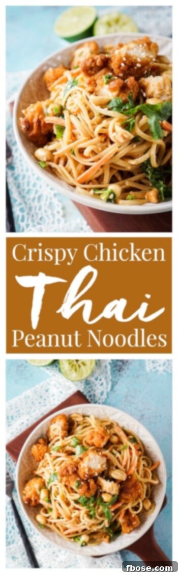 A family-friendly meal featuring crispy chicken, fresh vegetables, and savory Thai peanut noodles.