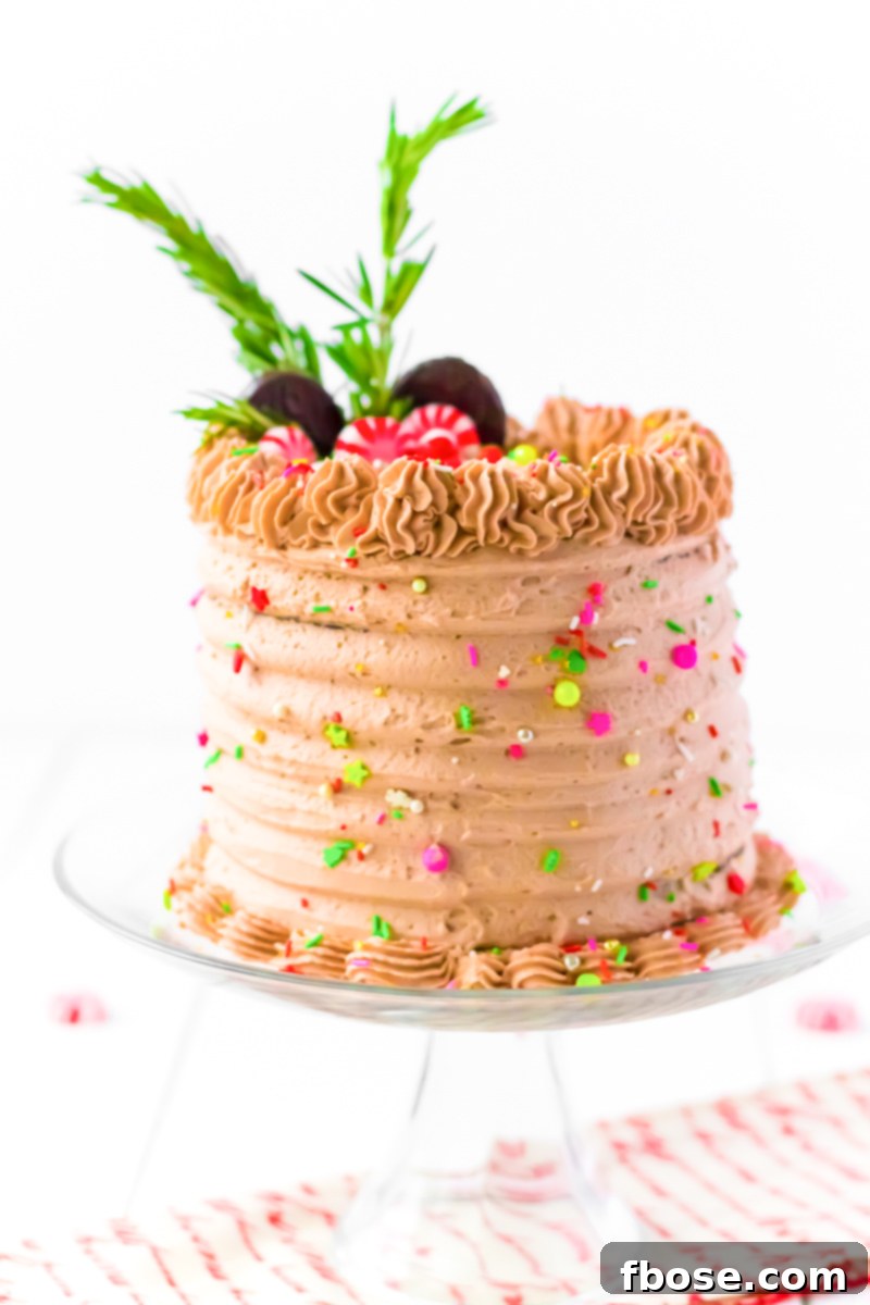 This Peppermint Cocoa Cake is rich, moist, and chocolaty with a whipped cream frosting that's laced with peppermint!