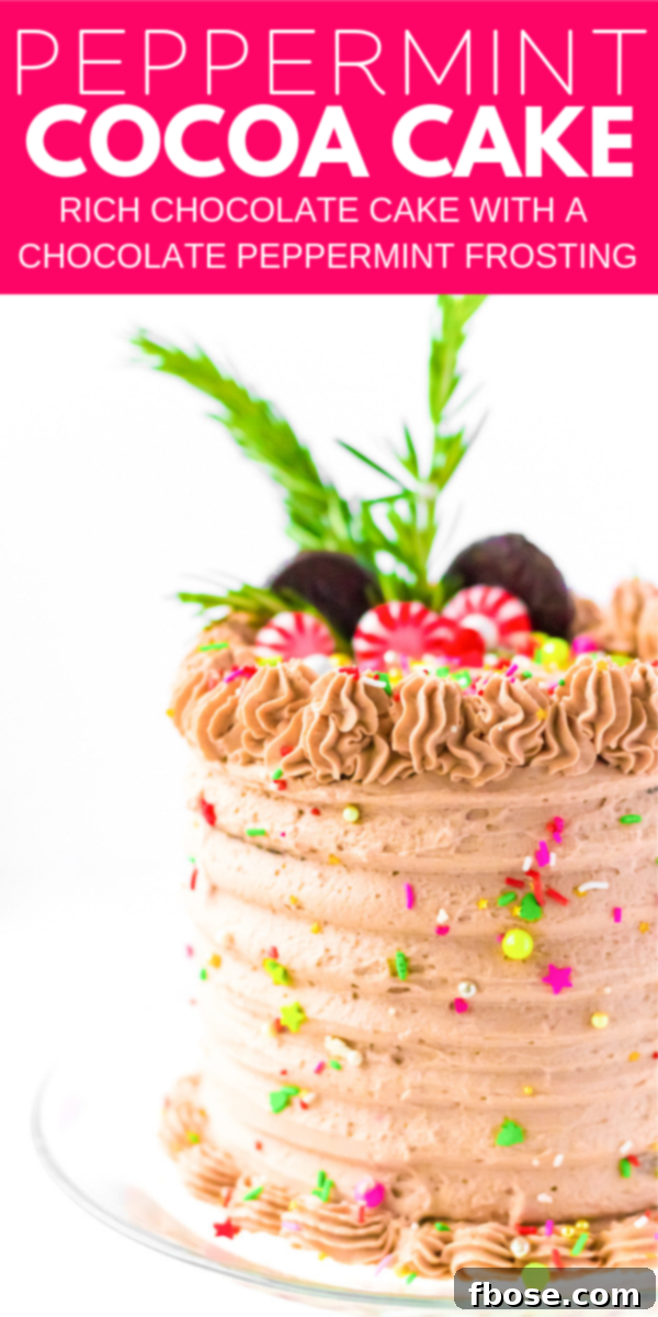 This Peppermint Cocoa Cake is rich, moist, and chocolaty with a whipped cream frosting that's laced with peppermint!