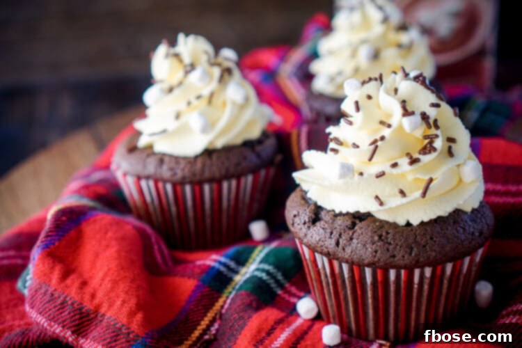 Cozy Cocoa Cupcakes 3 A pair of beautifully frosted Hot Chocolate Cupcakes adorned with chocolate sprinkles, ideal for a festive dessert table