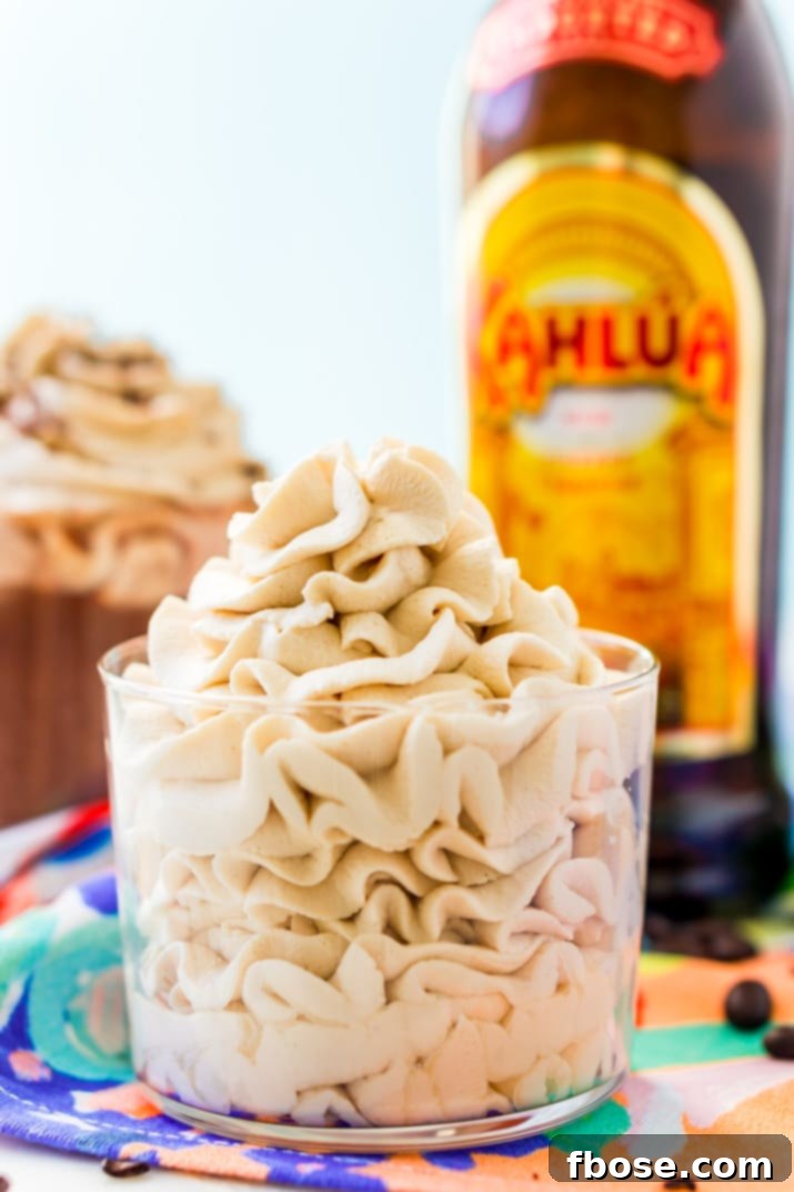 Delicious Kahlua Whipped Cream topping a dessert