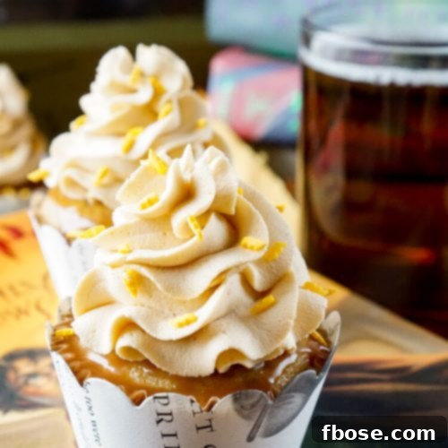 Butterbeer cupcake, a delightful treat for Harry Potter fans.