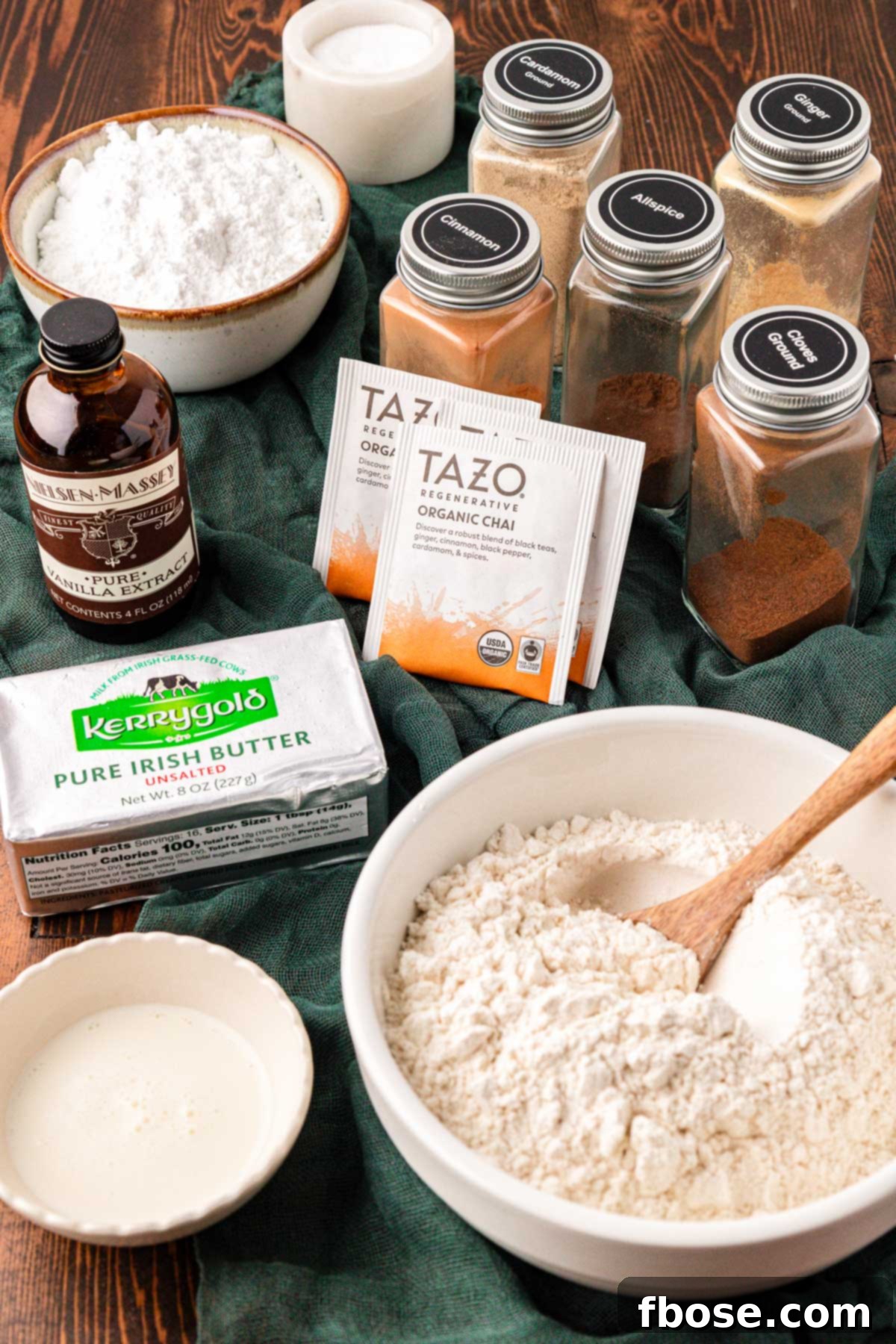 Ingredients to make chai cookies on a table.