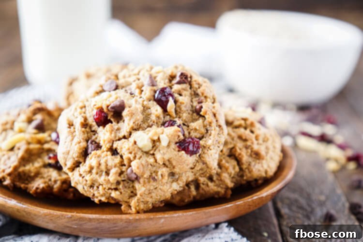 A close-up view of freshly baked Everything Breakfast Cookies, showcasing their robust texture and visible wholesome ingredients like oats and nuts.