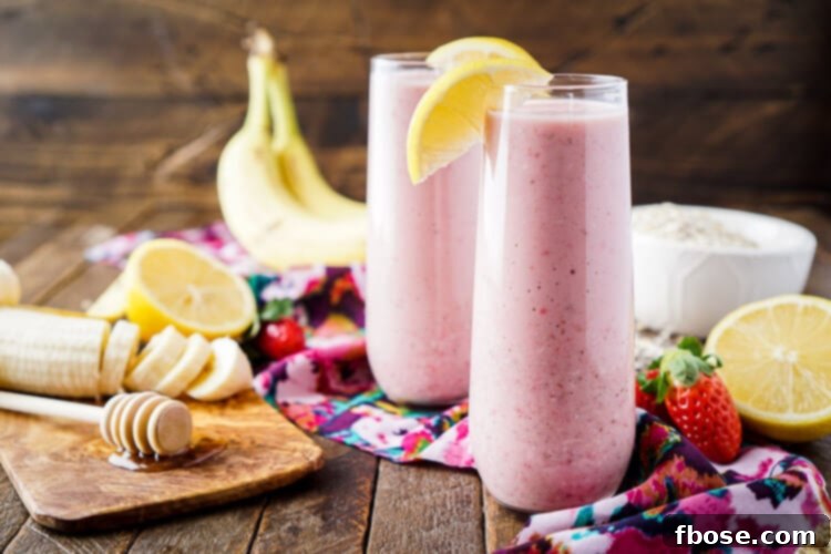 Zesty Berry Banana Bliss 3 A refreshing Strawberry Banana Lemon Smoothie, perfectly blended and ready to invigorate your day