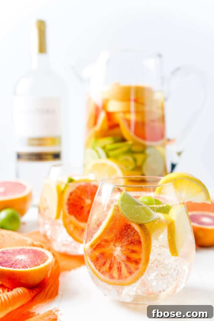 Vibrant Citrus Sangria brimming with ruby red grapefruit, blood oranges, lemons, and key limes – a bright, zesty cocktail perfect for any gathering!